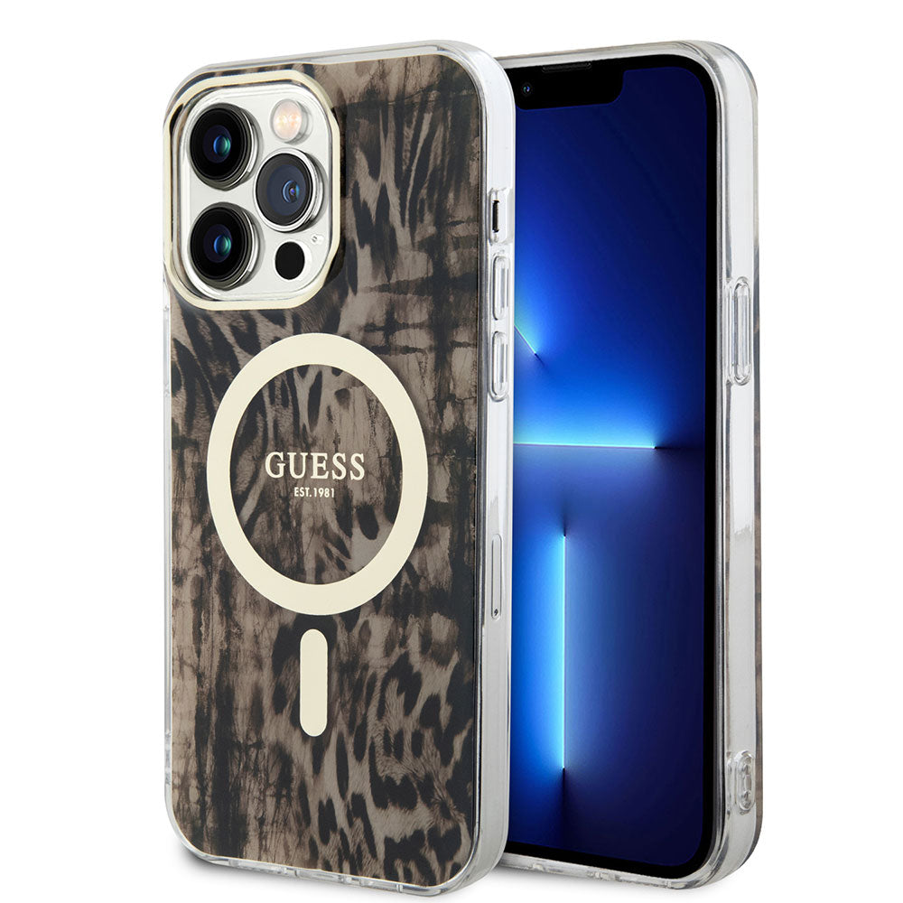 Guess iPhone 14 Pro Max Magsafe Şarj Özellikli Leopar Desenli Telefon Kılıfı - 1 Guess iPhone 14 Pro Max Magsafe Şarj Özellikli Leopar Desenli Telefon Kılıfı - 1